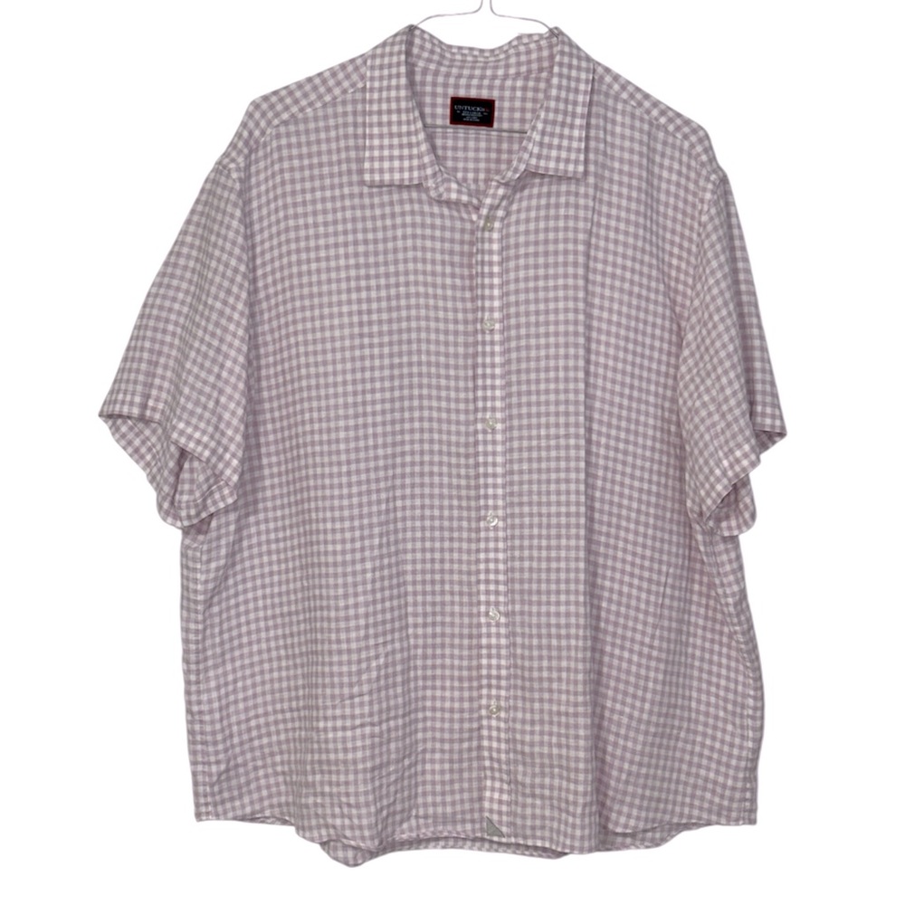 UNTUCKit Size XXX-Large purple and white‎ gingham 100% linen short sleeve shirt